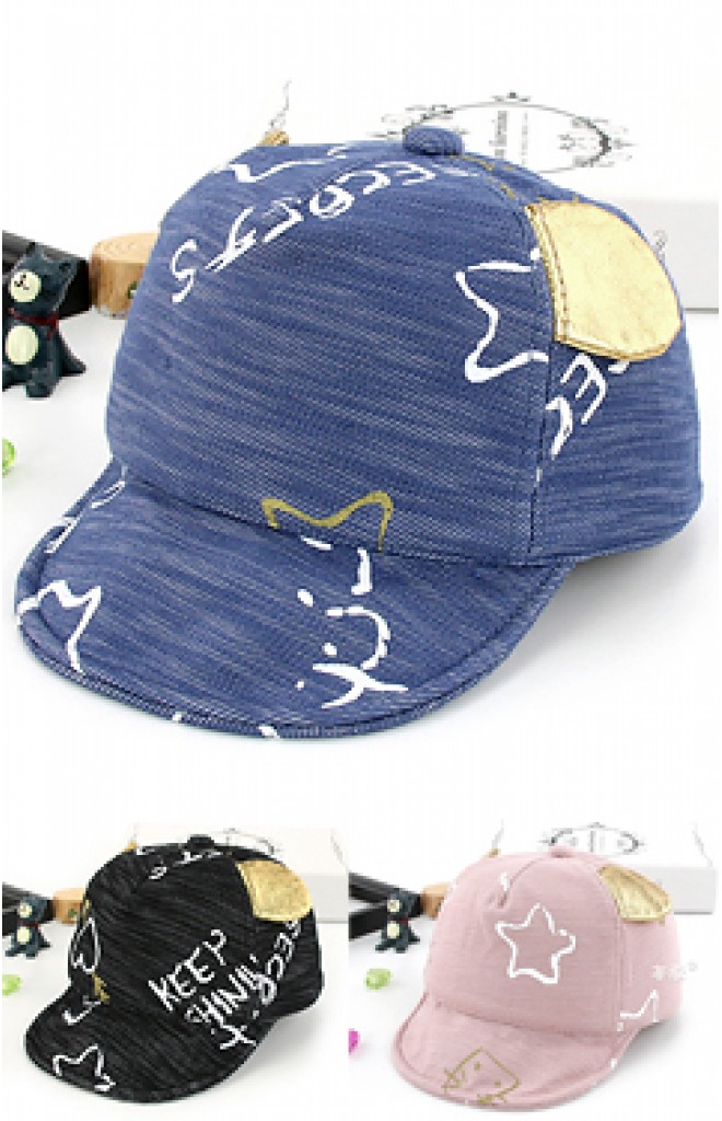 หมวกแก๊ปสกรีนลายอักษรและดาวแต่ หูสีทอง KUKUJI หมวกแก๊ปสกรีนลายอักษรและดาวแต่ หูสีทอง KUKUJI