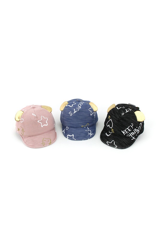หมวกแก๊ปสกรีนลายอักษรและดาวแต่ หูสีทอง KUKUJI