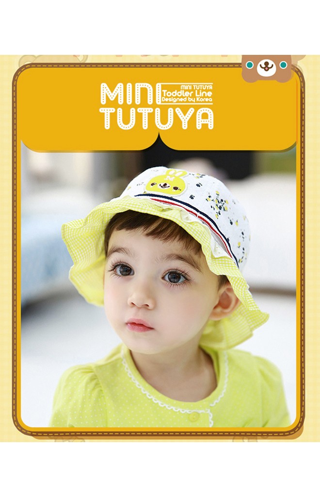 หมวกเด็กหญิงปักกระต่ายน้อย ชายระบายสองชั้น TUTUYA