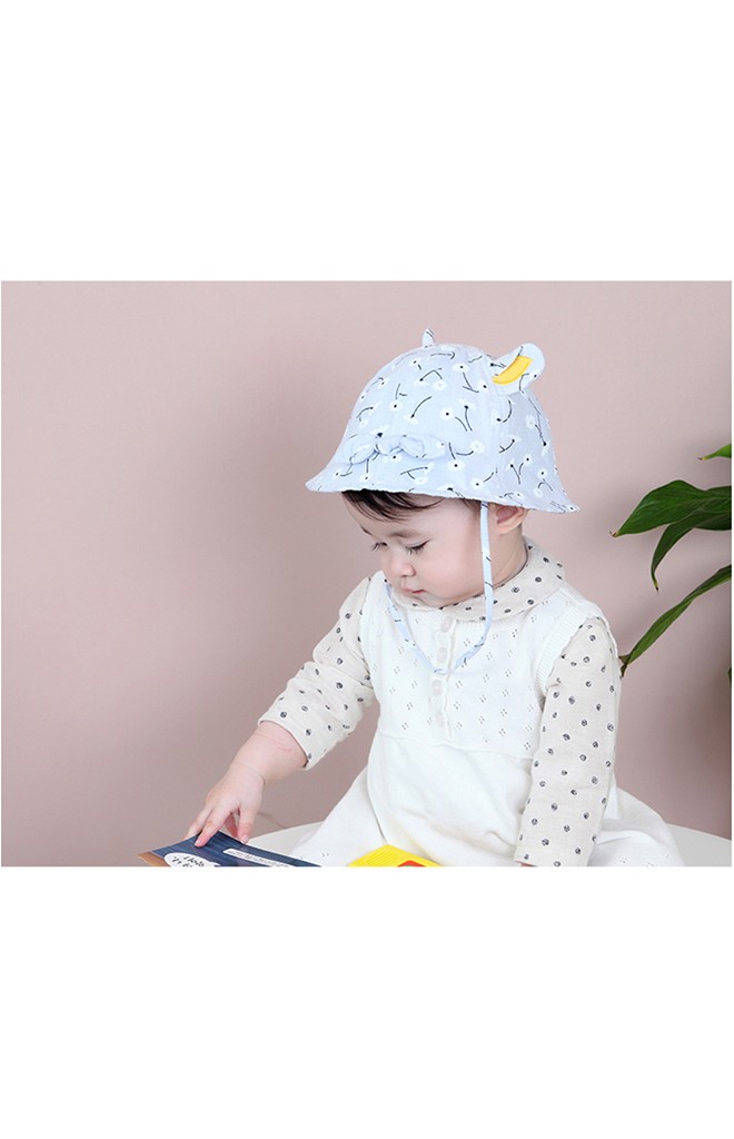 หมวกสาวน้อยลายดอกแต่งหู ด้านหน้าแต่งโบว์TIANYIBEAR