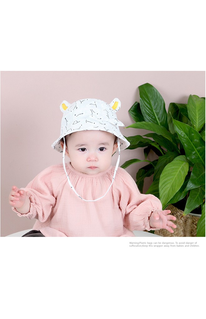หมวกสาวน้อยลายดอกแต่งหู ด้านหน้าแต่งโบว์TIANYIBEAR