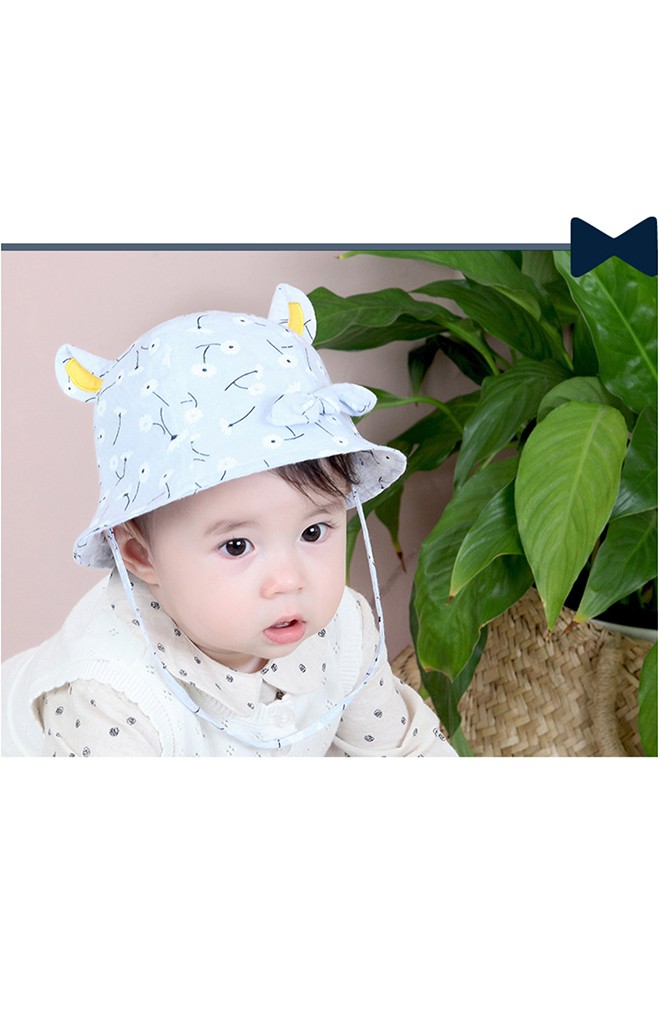 หมวกสาวน้อยลายดอกแต่งหู ด้านหน้าแต่งโบว์TIANYIBEAR