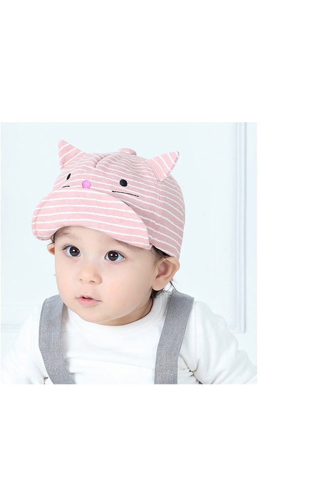หมวกแมวเหมียวลายขวาง ปีกหมวกปักรูปปลา TIANYIBEAR