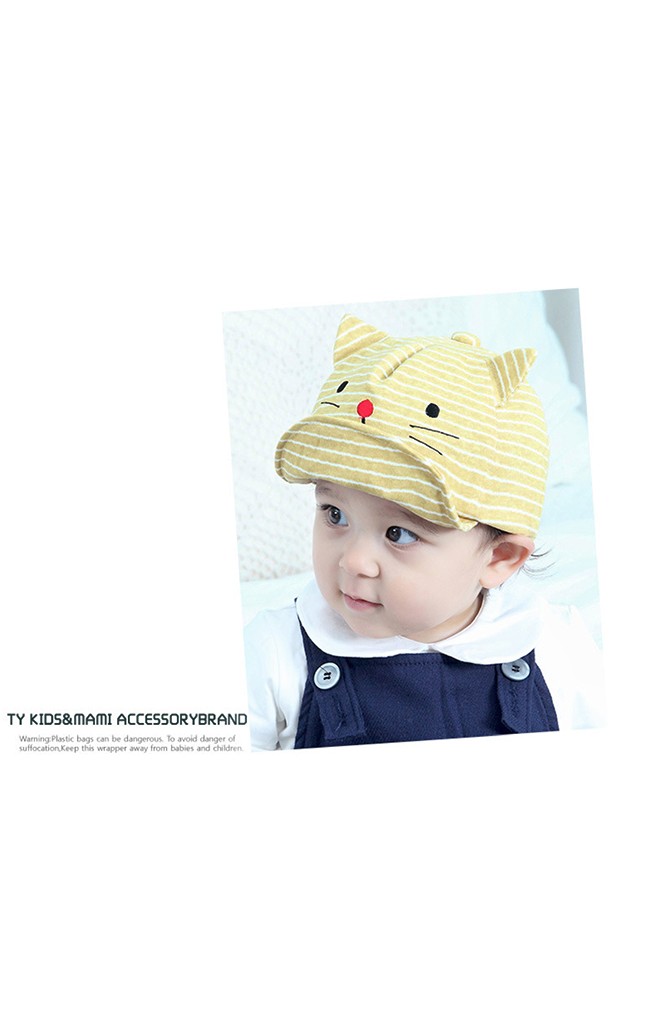 หมวกแมวเหมียวลายขวาง ปีกหมวกปักรูปปลา TIANYIBEAR