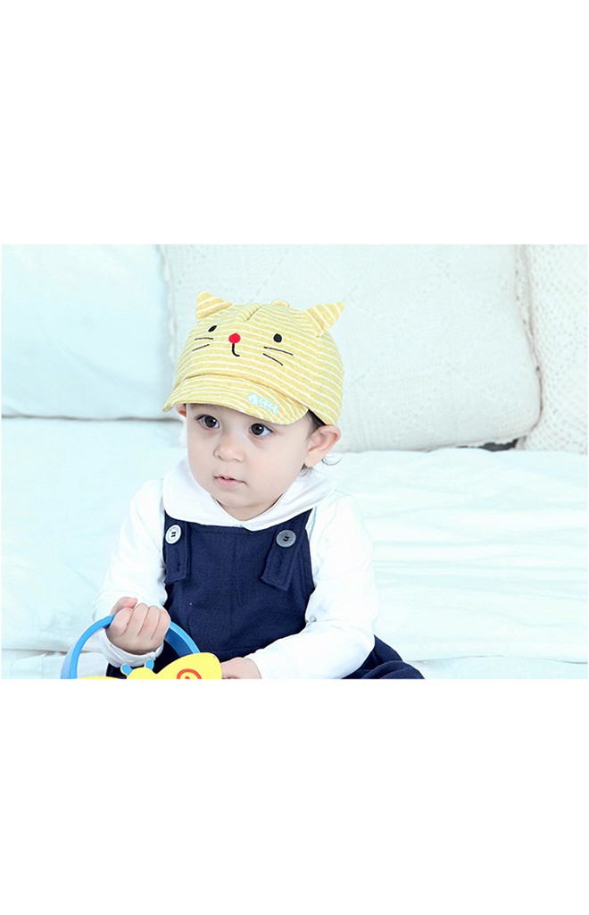 หมวกแมวเหมียวลายขวาง ปีกหมวกปักรูปปลา TIANYIBEAR