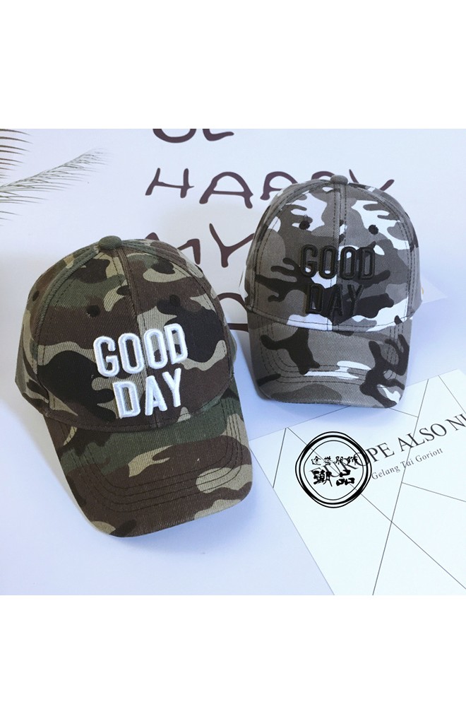 หมวกแก๊ปลายพราง ปักอักษร GOOD DAY