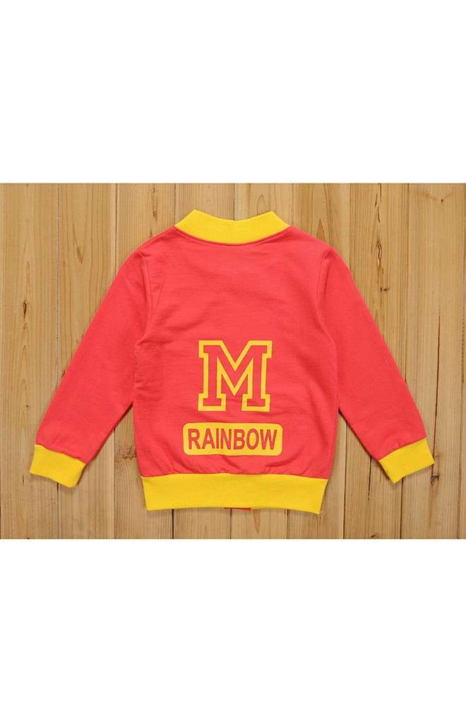 เสื้อคลุมเด็กผ้ายืดคอกลมแขนยาวสีแดง กระดุมผ่าหน้า