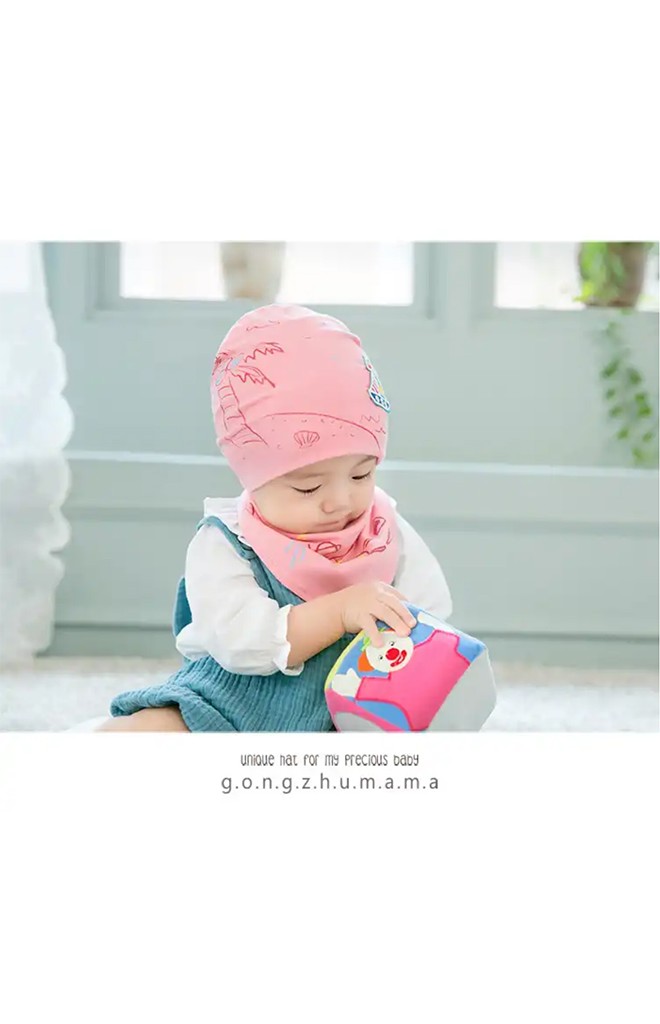 เซ็ตหมวกเด็กลายท้องทะเลแต่งรูปเรือใบมาพร้อมผ้ากันเปื้อน GZMM