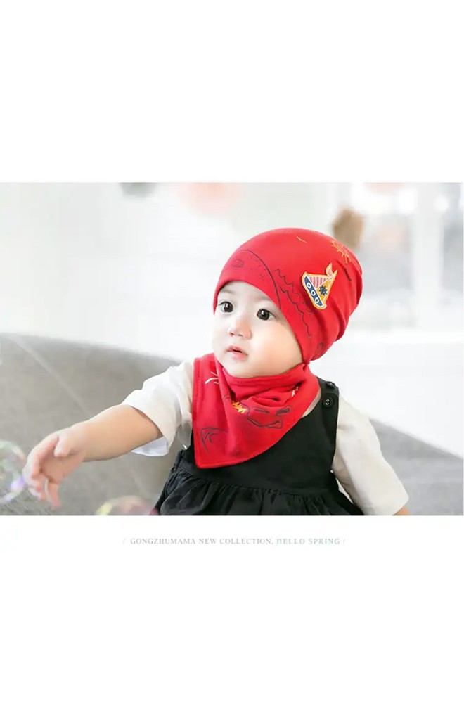เซ็ตหมวกเด็กลายท้องทะเลแต่งรูปเรือใบมาพร้อมผ้ากันเปื้อน GZMM