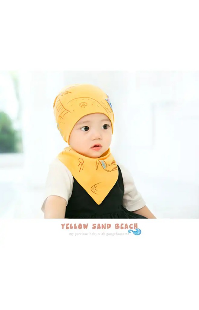 เซ็ตหมวกเด็กลายท้องทะเลแต่งรูปเรือใบมาพร้อมผ้ากันเปื้อน GZMM