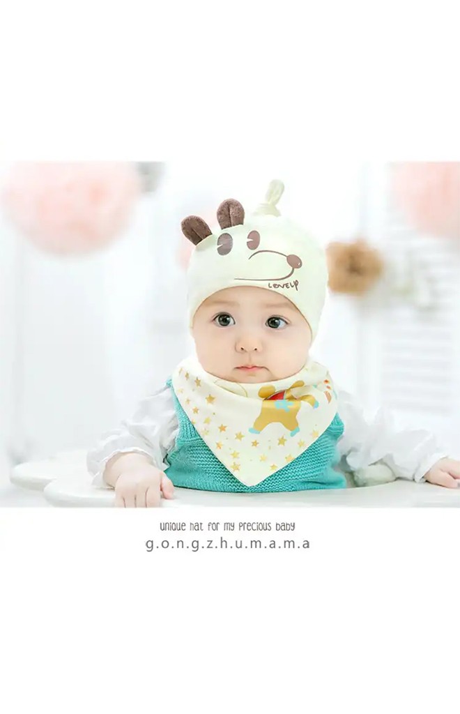 เซ็ตหมวกเด็กอ่อนหน้ามิกกี้มาพร้อมผ้ากันเปื้อนสามเหลี่ยม GZMM