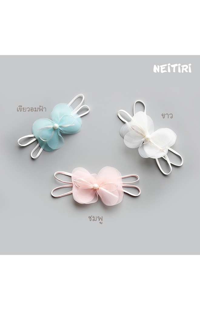 สายคาดผมโบว์ผ้าบางโปร่งซ้อนแต่งมุกหวาน Angel Neitiri