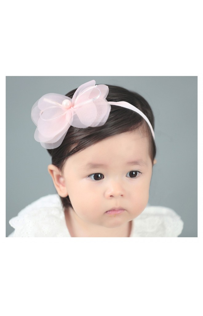 สายคาดผมโบว์ผ้าบางโปร่งซ้อนแต่งมุกหวาน Angel Neitiri