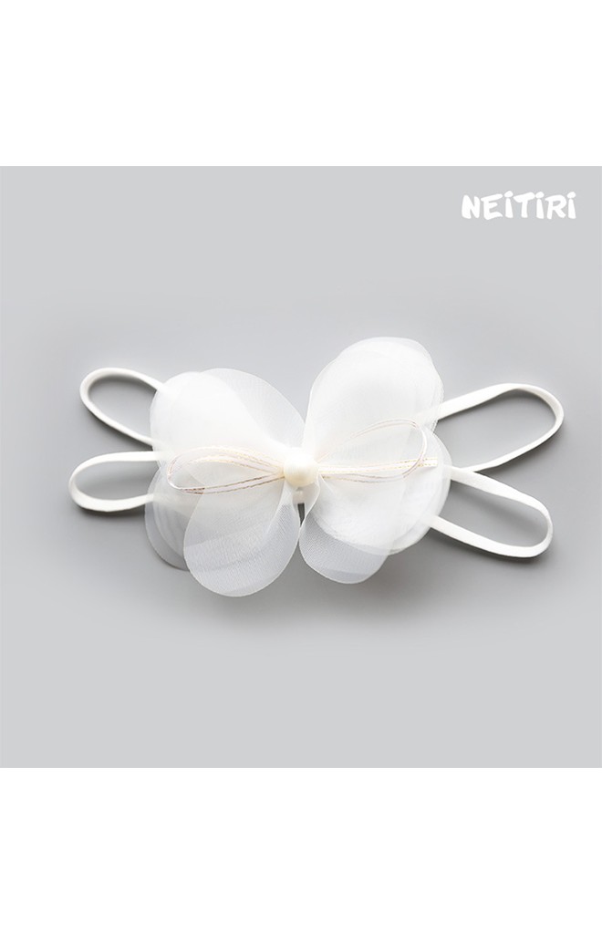 สายคาดผมโบว์ผ้าบางโปร่งซ้อนแต่งมุกหวาน Angel Neitiri
