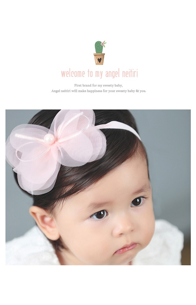 สายคาดผมโบว์ผ้าบางโปร่งซ้อนแต่งมุกหวาน Angel Neitiri