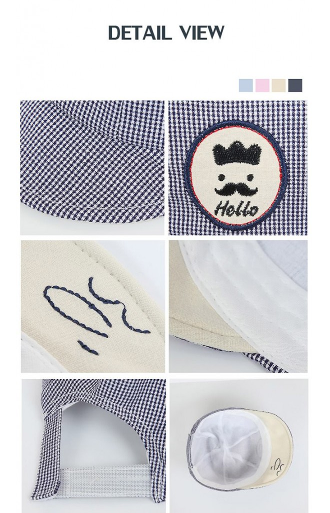 หมวกแก๊ปยอดแหลมลายตาราง ปัก Hello