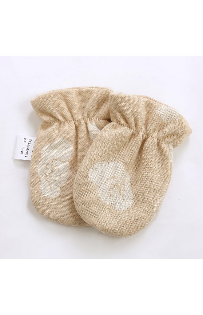 ถุงมือเด็กผ้าฝ้าย jacquard สีเบจลายน่ารัก