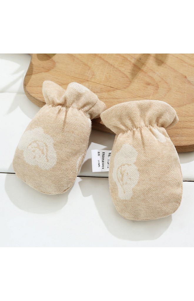 ถุงมือเด็กผ้าฝ้าย jacquard สีเบจลายน่ารัก