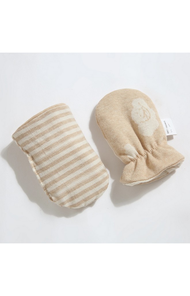 ถุงมือเด็กผ้าฝ้าย jacquard สีเบจลายน่ารัก