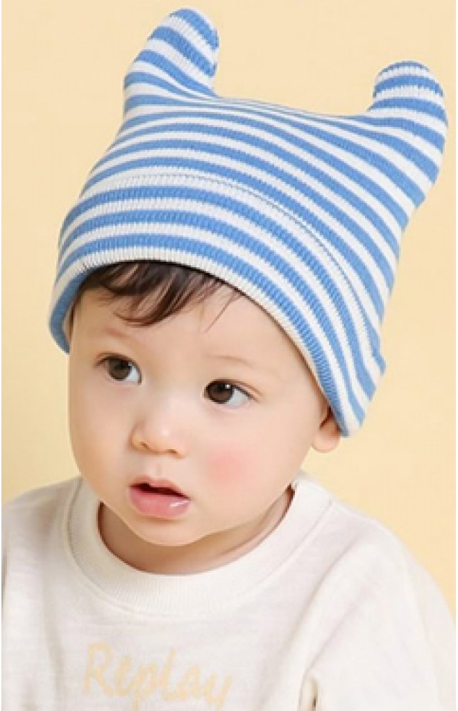 หมวกบีนนี่เด็กพับขอบลายขวาง หมวกบีนนี่เด็กพับขอบลายขวาง