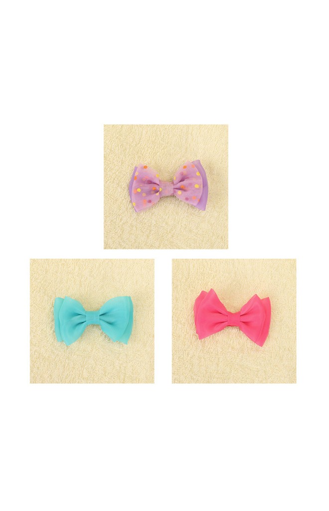 กิ๊บเด็กรูปโบว์ แพ็ค 3 คู่ สีชมพูเข้ม ม่วง และ เขียวอมฟ้า