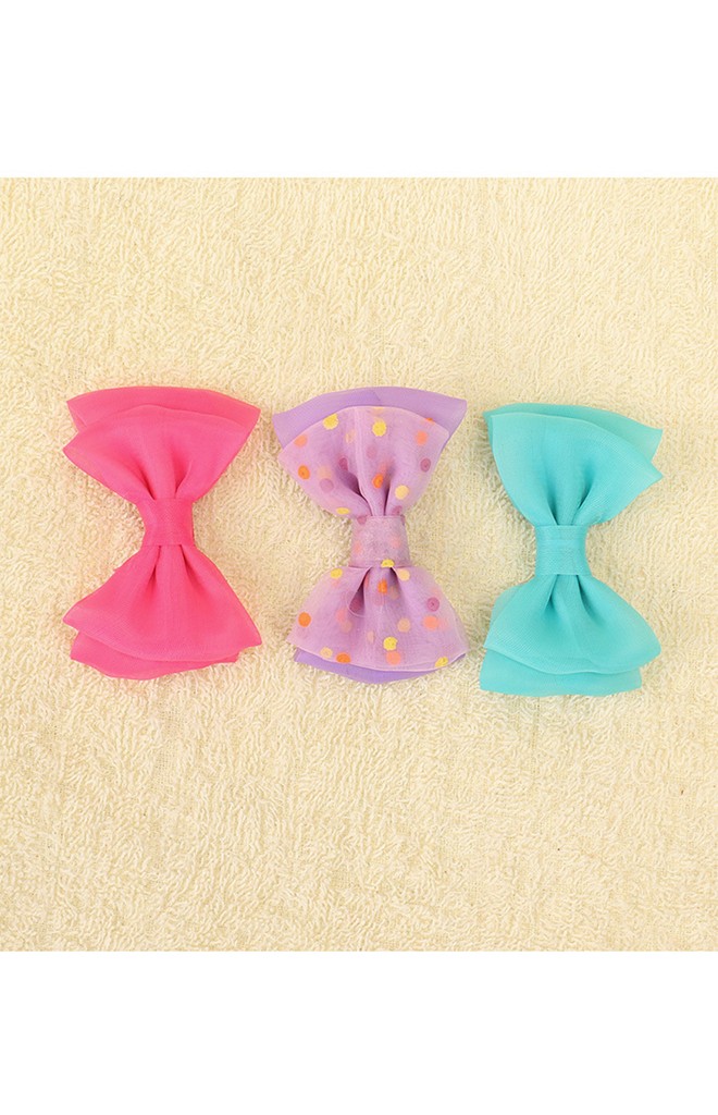 กิ๊บเด็กรูปโบว์ แพ็ค 3 คู่ สีชมพูเข้ม ม่วง และ เขียวอมฟ้า
