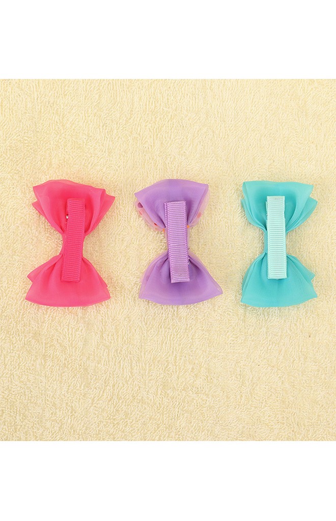 กิ๊บเด็กรูปโบว์ แพ็ค 3 คู่ สีชมพูเข้ม ม่วง และ เขียวอมฟ้า