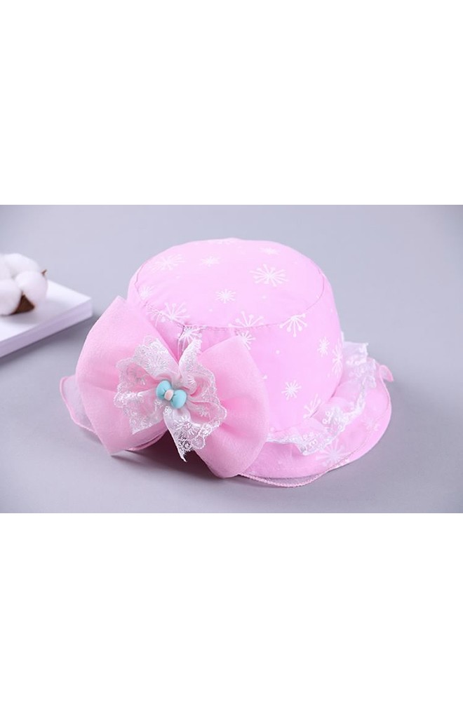 หมวกสาวน้อยลายดอกไม้ไฟด้านหลังแต่งโบว์หวาน