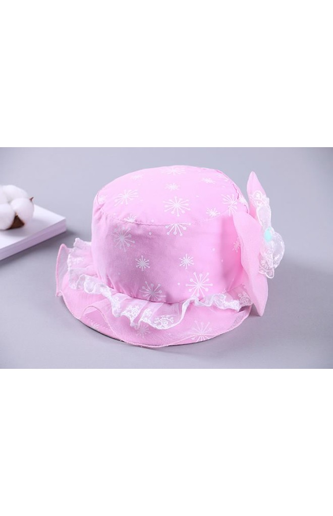 หมวกสาวน้อยลายดอกไม้ไฟด้านหลังแต่งโบว์หวาน