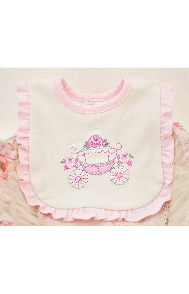 ผ้ากันเปื้อนเด็ก รอบระบายสีชมพูหวาน ปักลายสวย