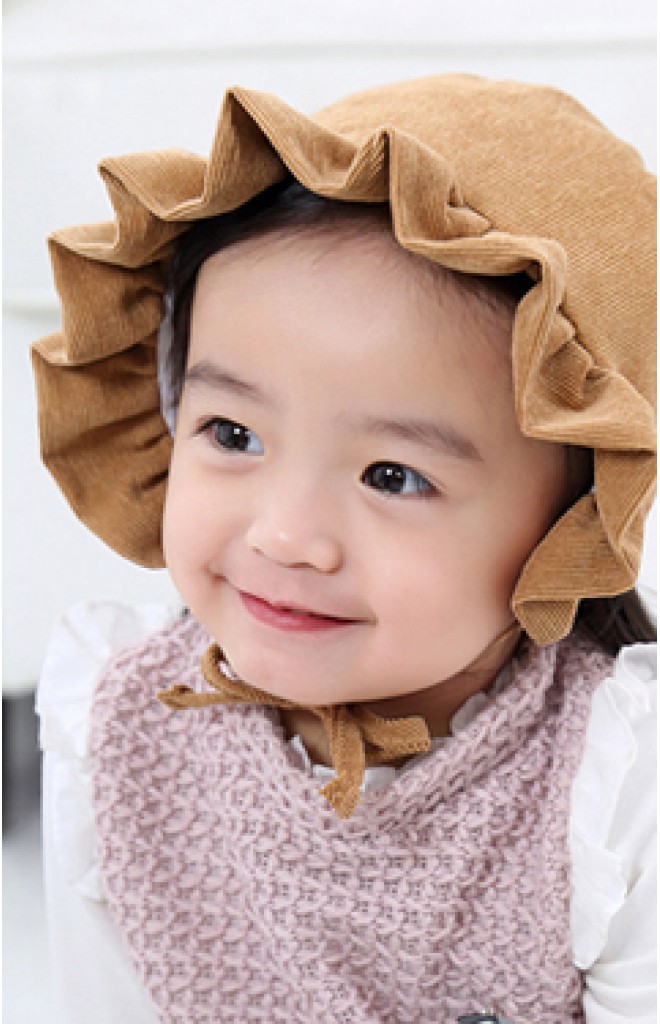 หมวกบอนเนตผ้าลูกฟูกชายระบายสวย หมวกบอนเนตผ้าลูกฟูกชายระบายสวย