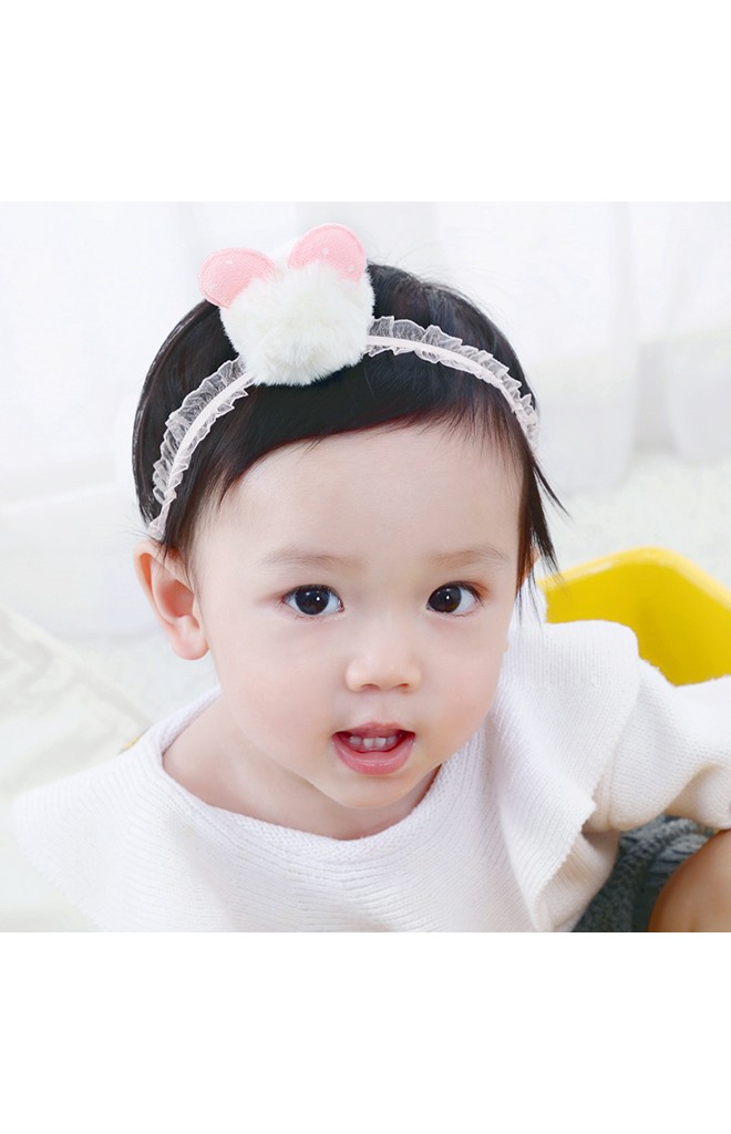 สายคาดผมปอมปอมแต่งหูกระต่ายน่ารัก