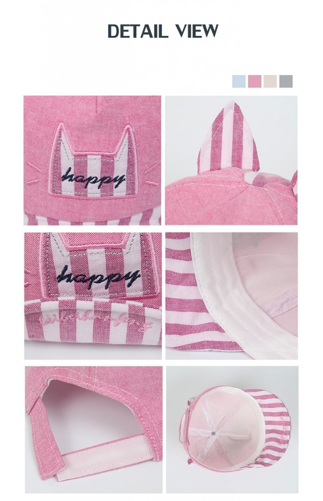 หมวกแก๊ปปักหน้าแมวและอักษร happy