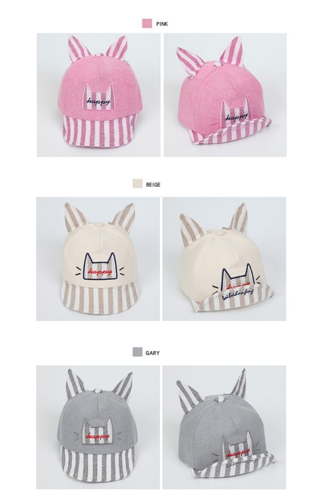 หมวกแก๊ปปักหน้าแมวและอักษร happy