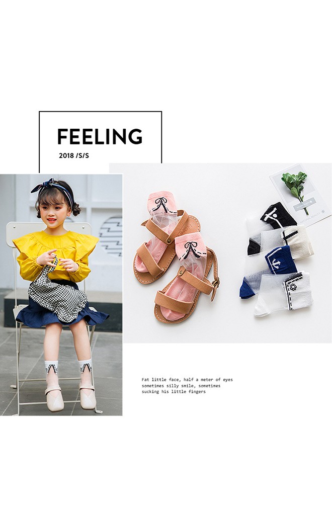 ถุงเท้าเด็กฤดูร้อนลายปกเสื้อแพ็ค 5 คู่ สี ขาว ครีม ชมพู น้ำเงิน และ ดำ(C622)