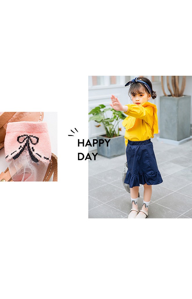 ถุงเท้าเด็กฤดูร้อนลายปกเสื้อแพ็ค 5 คู่ สี ขาว ครีม ชมพู น้ำเงิน และ ดำ(C622)