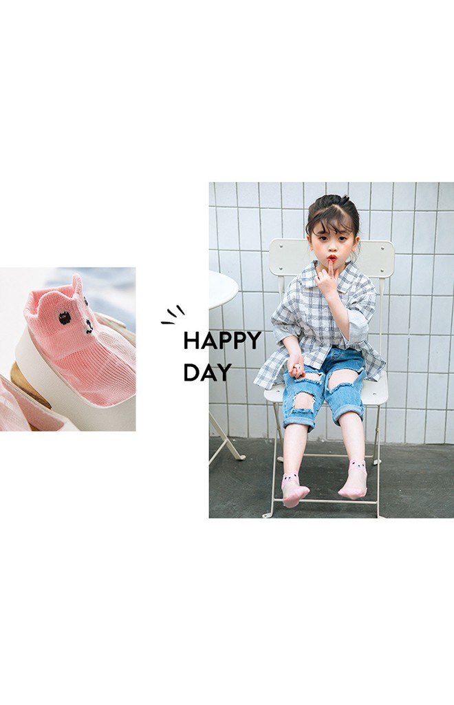 ถุงเท้าเด็กฤดูร้อนขอบหน้าสัตวน่ารัก แพ็ค 5 คู่ สีชมพู เทา ขาว เหลือง และ ฟ้า(C613)