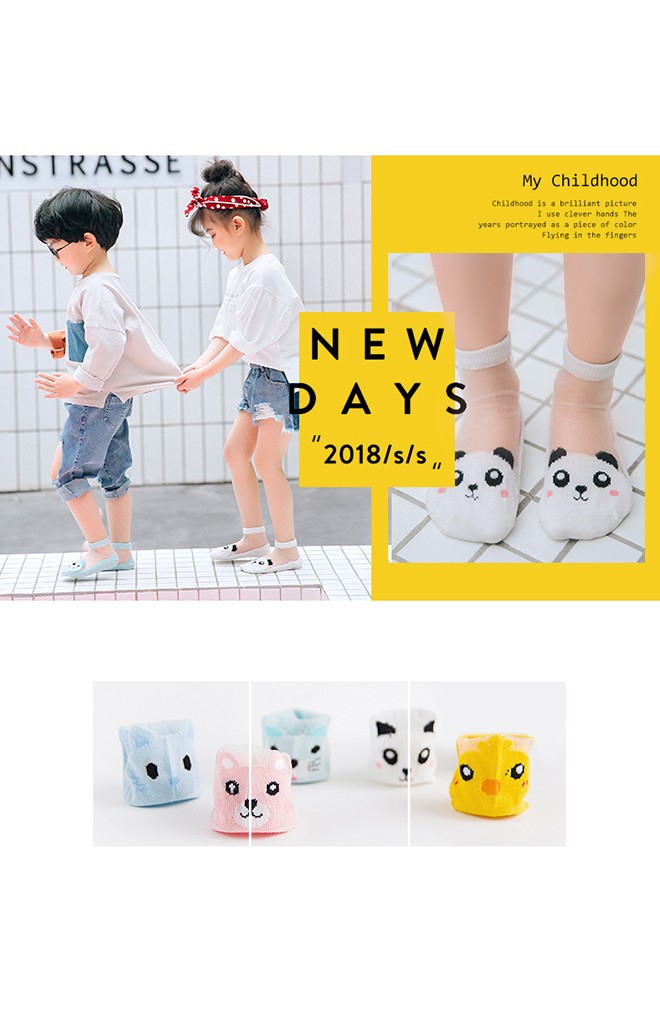ถุงเท้าเด็กฤดูร้อนลายหน้าสัตว์น่ารัก แพ็ค 5 คู่ สีขาว ชมพู เหลือง ฟ้า และ เขียว(C618)