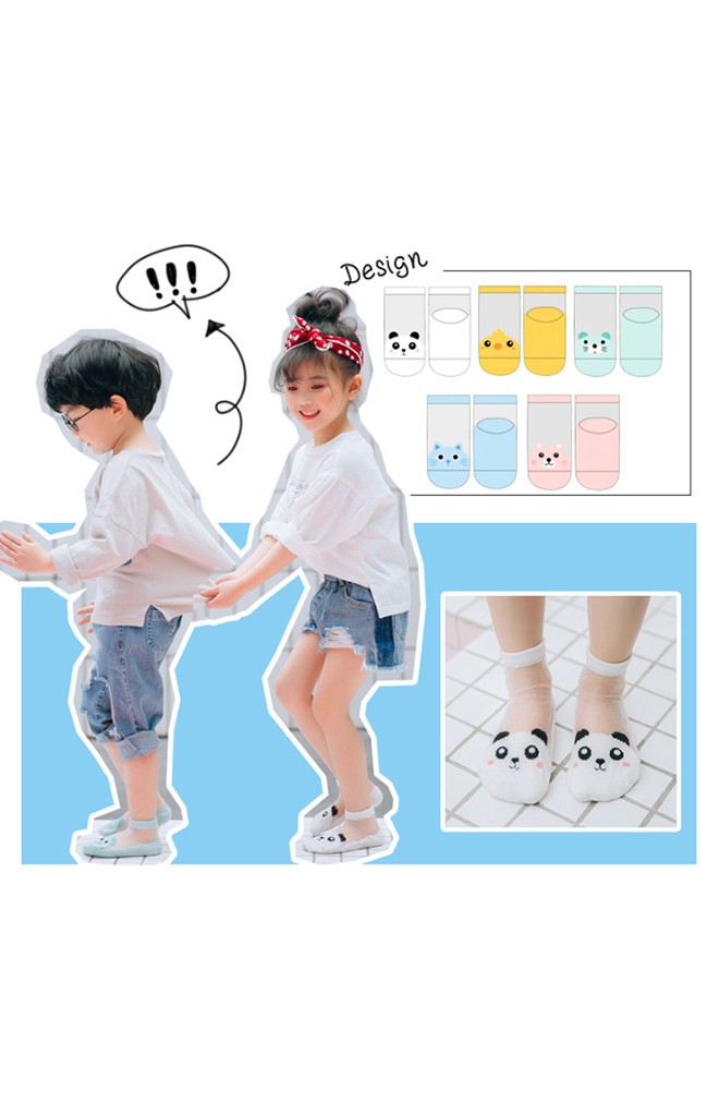 ถุงเท้าเด็กฤดูร้อนลายหน้าสัตว์น่ารัก แพ็ค 5 คู่ สีขาว ชมพู เหลือง ฟ้า และ เขียว(C618)