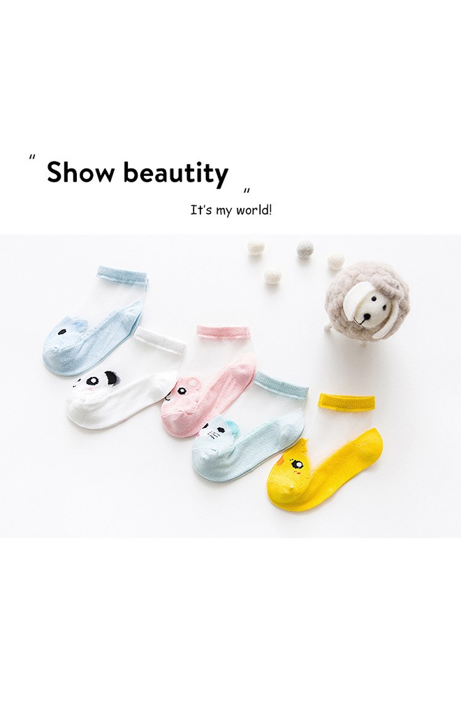 ถุงเท้าเด็กฤดูร้อนลายหน้าสัตว์น่ารัก แพ็ค 5 คู่ สีขาว ชมพู เหลือง ฟ้า และ เขียว(C618)
