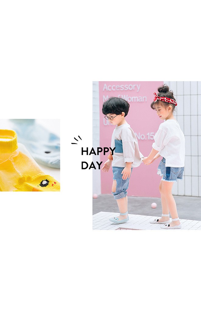 ถุงเท้าเด็กฤดูร้อนลายหน้าสัตว์น่ารัก แพ็ค 5 คู่ สีขาว ชมพู เหลือง ฟ้า และ เขียว(C618)