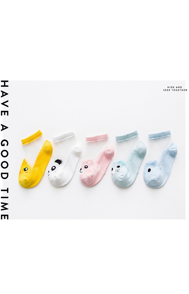ถุงเท้าเด็กฤดูร้อนลายหน้าสัตว์น่ารัก แพ็ค 5 คู่ สีขาว ชมพู เหลือง ฟ้า และ เขียว(C618)