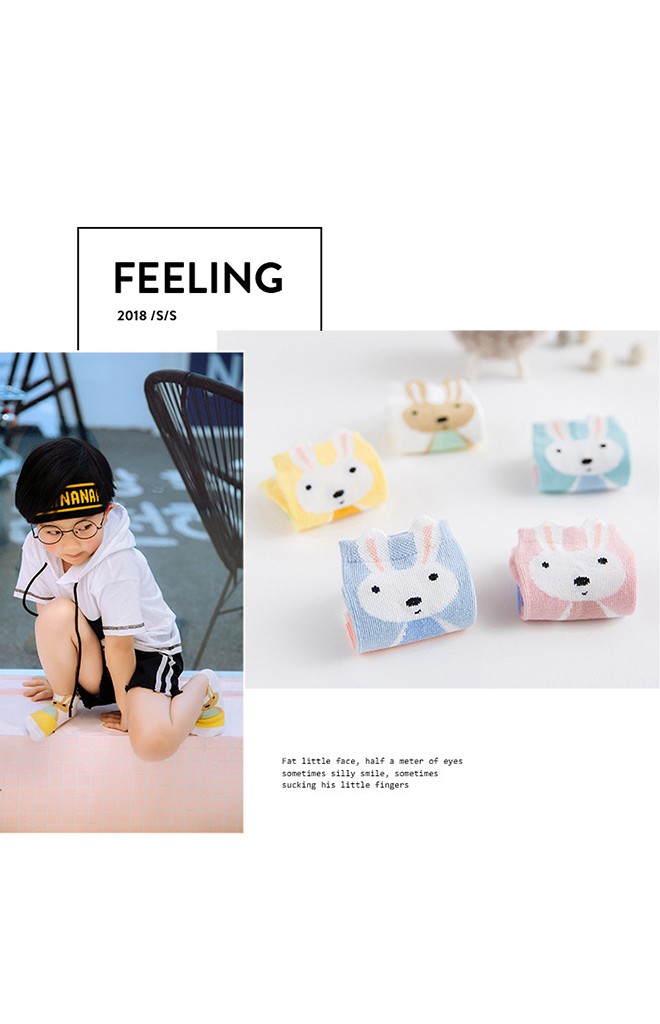 ถุงเท้าเด็กลายกระต่ายน้อย สีสดใส แพ็ค 5 คู่(C601)