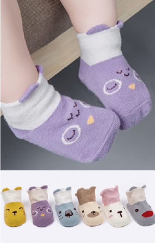 ถุงเท้าเด็กลายหน้าสัตว์น่ารัก ขอบตัดสี มีกันลื่น ถุงเท้าเด็กลายหน้าสัตว์น่ารัก ขอบตัดสี มีกันลื่น