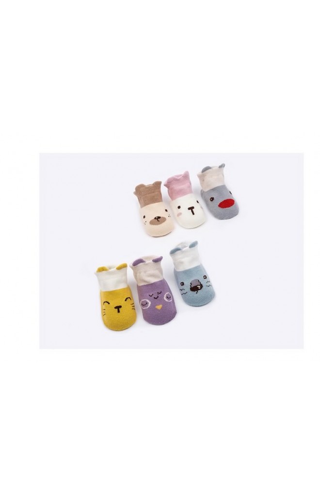 ถุงเท้าเด็กลายหน้าสัตว์น่ารัก ขอบตัดสี มีกันลื่น
