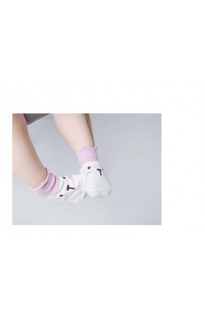 ถุงเท้าเด็กลายหน้าสัตว์น่ารัก ขอบตัดสี มีกันลื่น