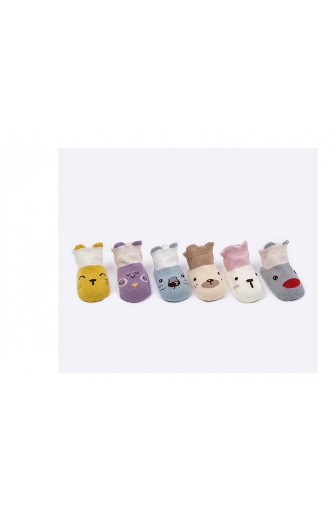 ถุงเท้าเด็กลายหน้าสัตว์น่ารัก ขอบตัดสี มีกันลื่น