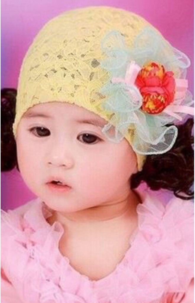 หมวกปอยผมผ้าลูกไม้แต่งช่อดอกไม้และระบายผ้าโปร่ง หมวกปอยผมผ้าลูกไม้แต่งช่อดอกไม้และระบายผ้าโปร่ง