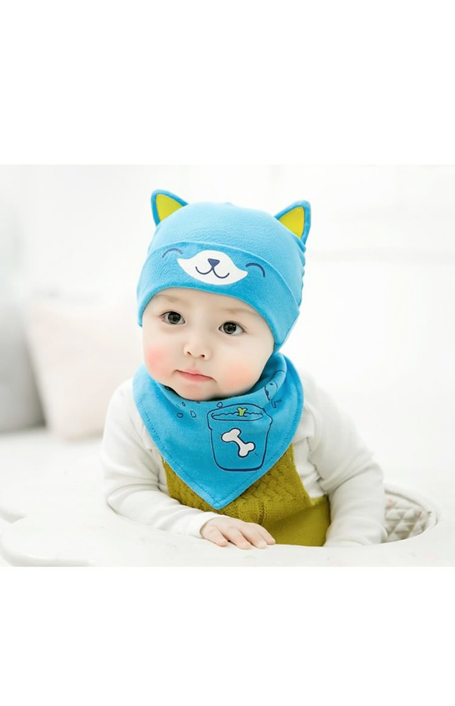 เซ็ตหมวกลายลูกสุนัขหูตั้งมาพร้อมผ้ากันเปื้อนสามเหลี่ยม GZMM
