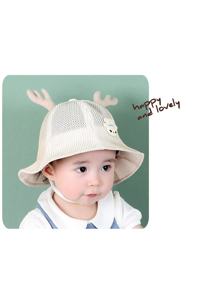 หมวกเด็กปีกรอบผ้าตาข่ายแต่งกวาง KUKUJI